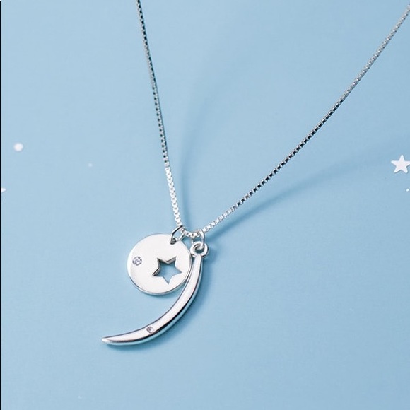NEW 925 Sterling Silver Star Moon Pendant Necklace - Picture 4 of 4
